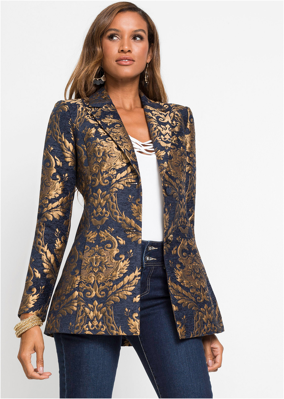 Κοντό παλτό με χρυσαφί μοτίβο ζακάρ-BODYFLIRT boutique