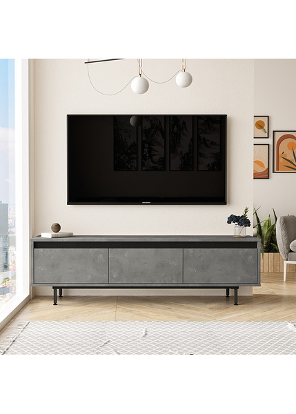Έπιπλο τηλεόρασης με ντουλάπια μοριοσανίδα & μέταλλο LV1-RL Ασημί+Μαύρο 921YRD1102 160x45,2x35,5 εκ.-