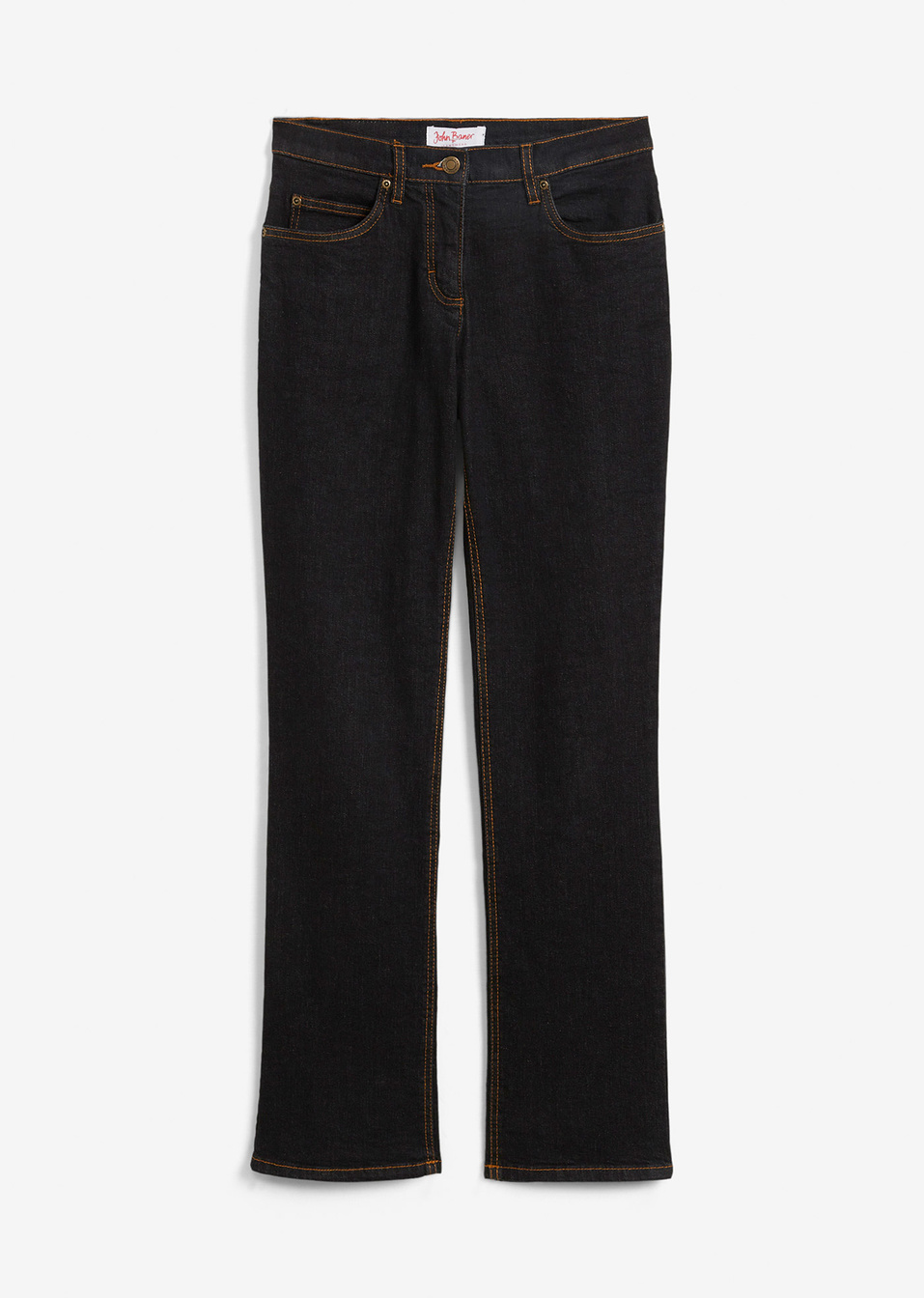 Еластични дънки straight, средна талия-Черно-John Baner JEANSWEAR