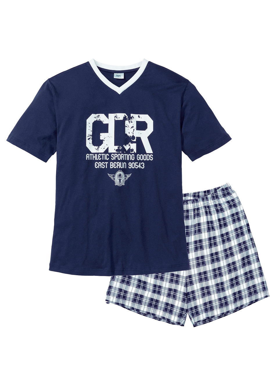 Κοντή πιτζάμα-Μπλε σκούρο/Λευκό-bpc bonprix collection