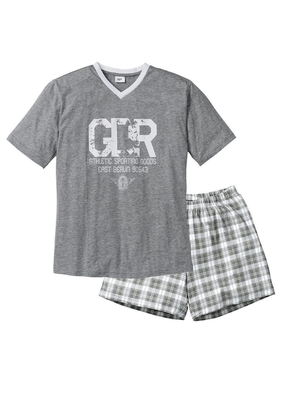 Къса пижама-Сиво меланжирано/Бяло-bpc bonprix collection