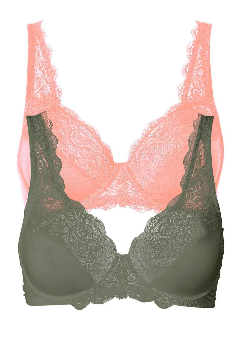 Сутиен (опаковка с 2 бр.)-Розово сьомгово + Маслинено зелено-