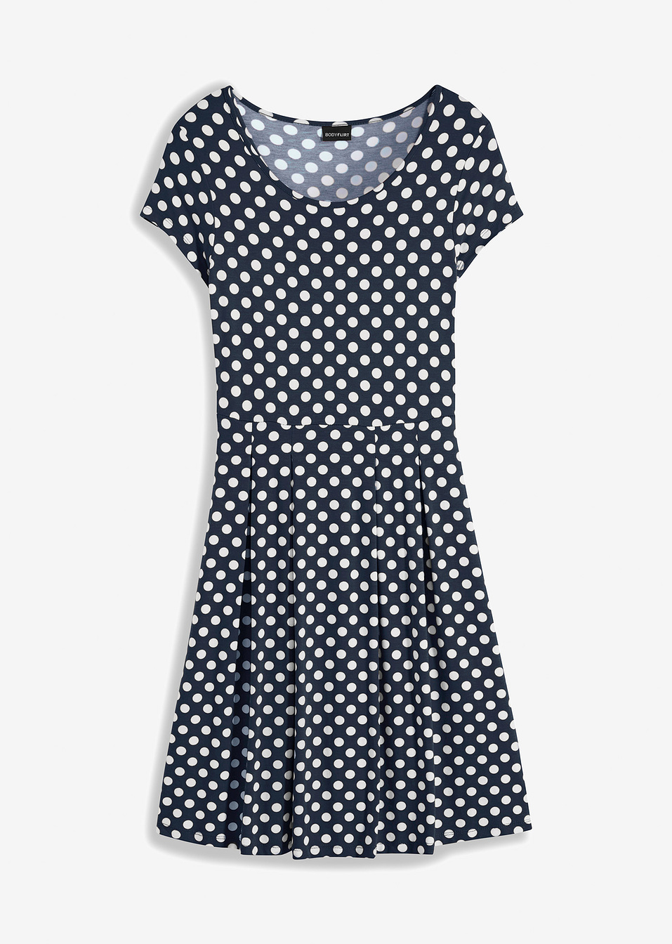 Рокля от жарсе-Синьо тъмно/Бяло кремаво на точки-BODYFLIRT