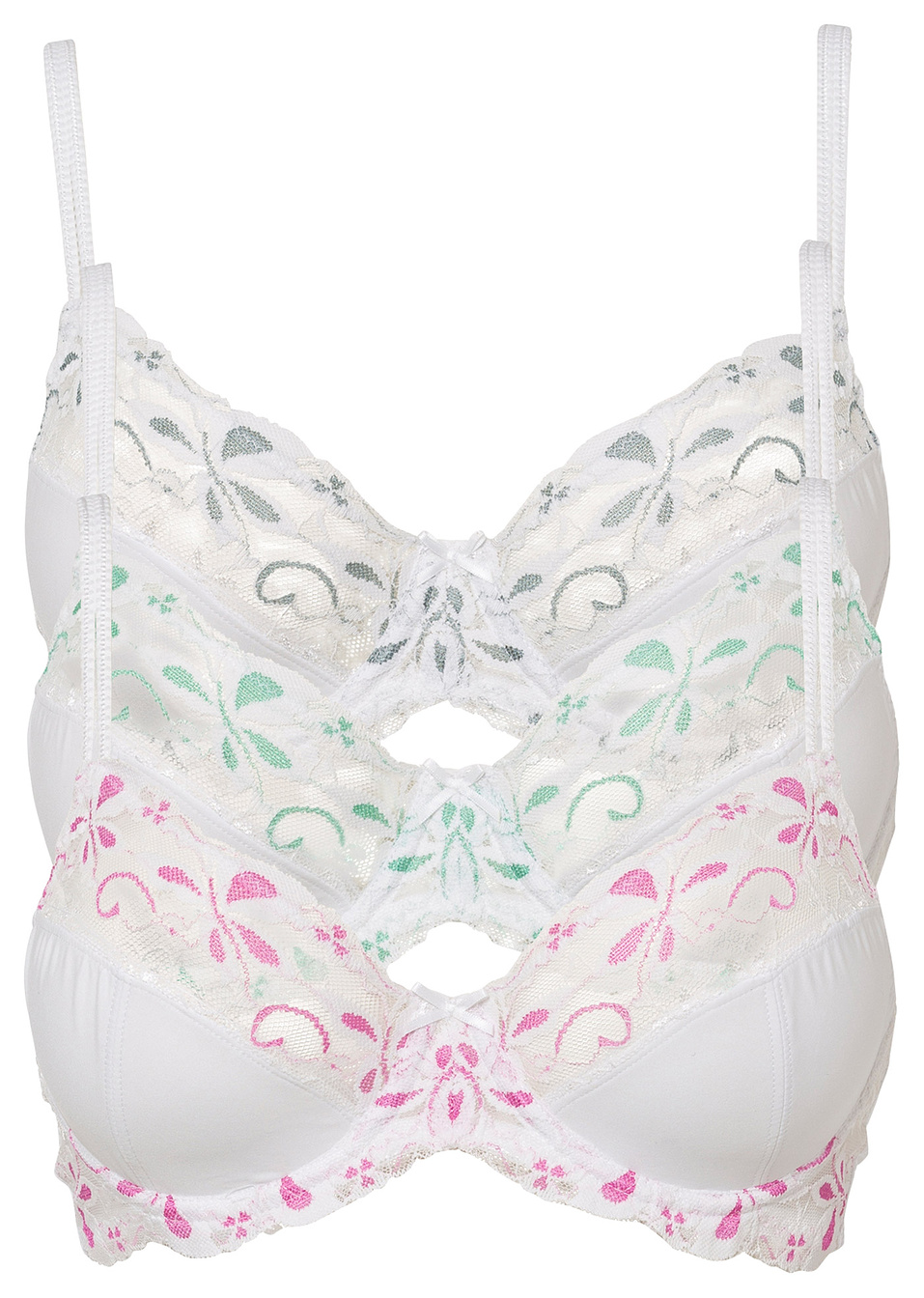 Σουτιέν (συσκευασία των 3)-Λευκό/Φούξια + Λευκό/Γκρι + Λευκό/Τιρκουάζ-