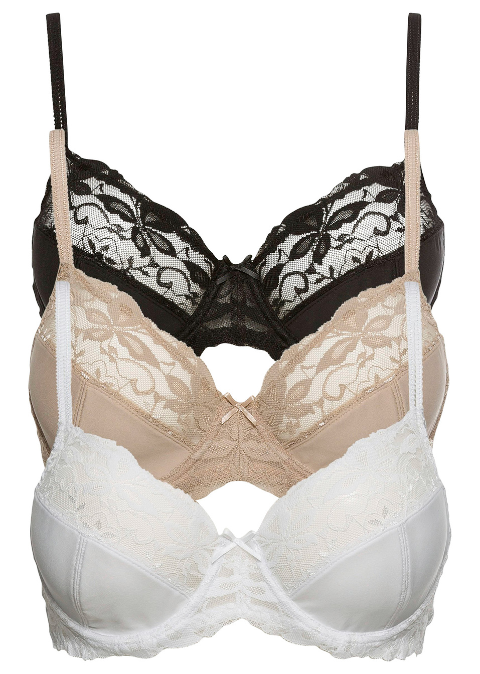 Сутиен (опаковка с 3 бр.)-Черно + Бяло + Телесен цвят-