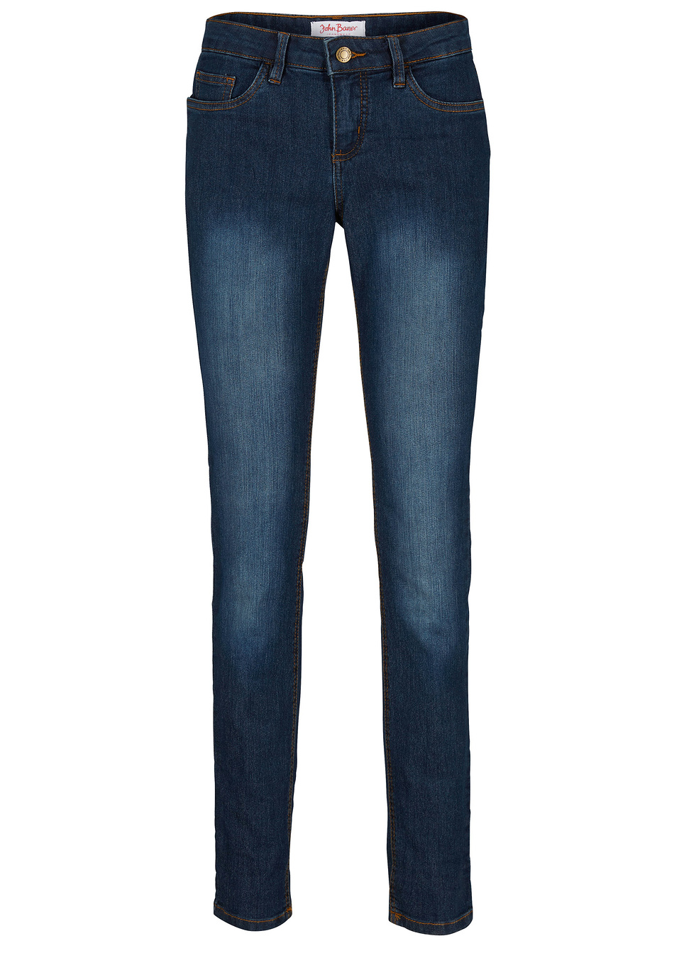 Еластични дънки skinny, средна талия-Тъмен деним с износен ефект-John Baner JEANSWEAR