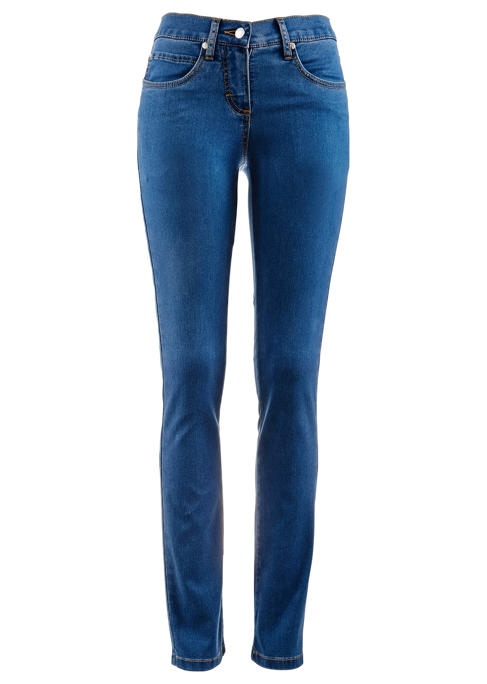 Еластични дънки slim, средна талия-Синьо с изтрит ефект-