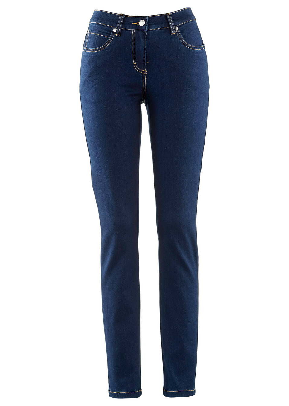 Еластични дънки slim, средна талия-Тъмно синьо с изтрит ефект-