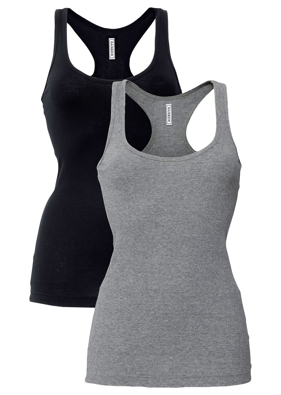 Τοπ με αθλητικές τιράντες και ύφανση ριμπ (συσκευασία των 2)-Μαύρο + Γκρι μελανζέ-RAINBOW