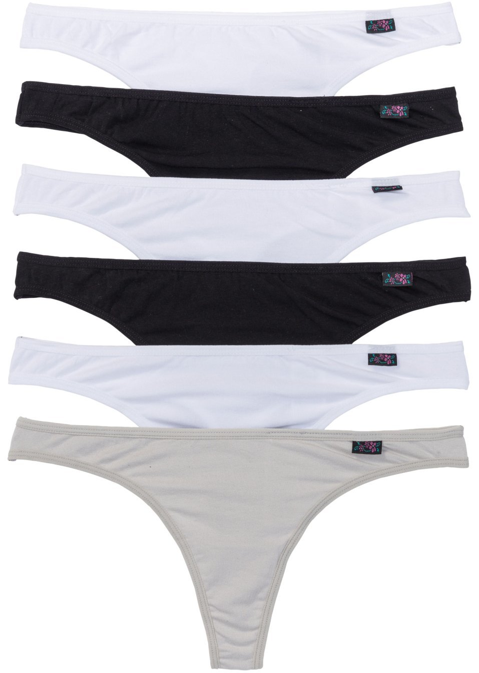 Στρινγκ (συσκευασία των 6)-Μαύρο + Λευκό + Γκρι-