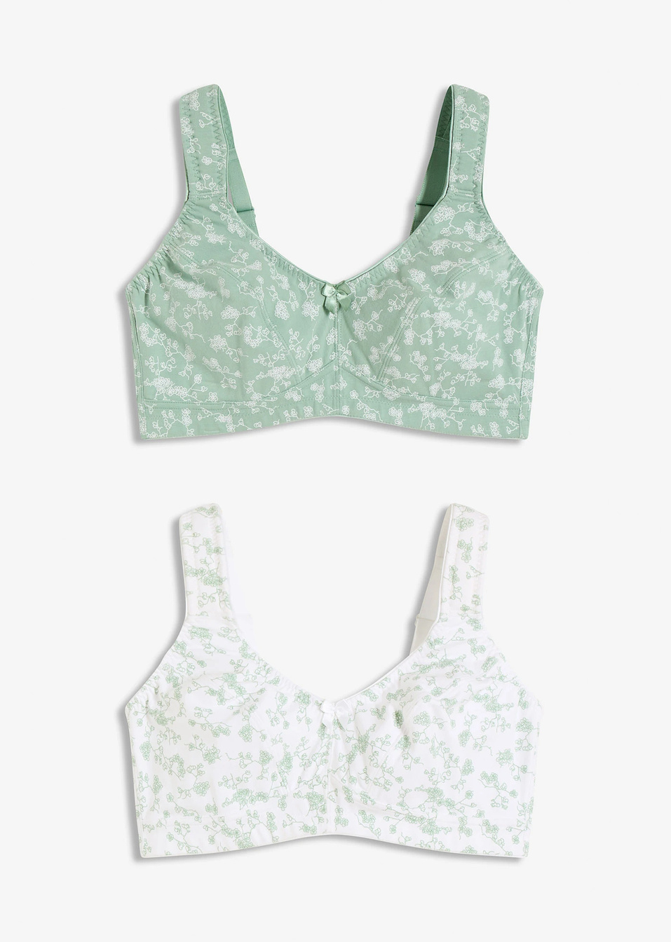 Σουτιέν (συσκευασία των 2)-Πράσινο παστέλ + Λευκό φλοράλ-