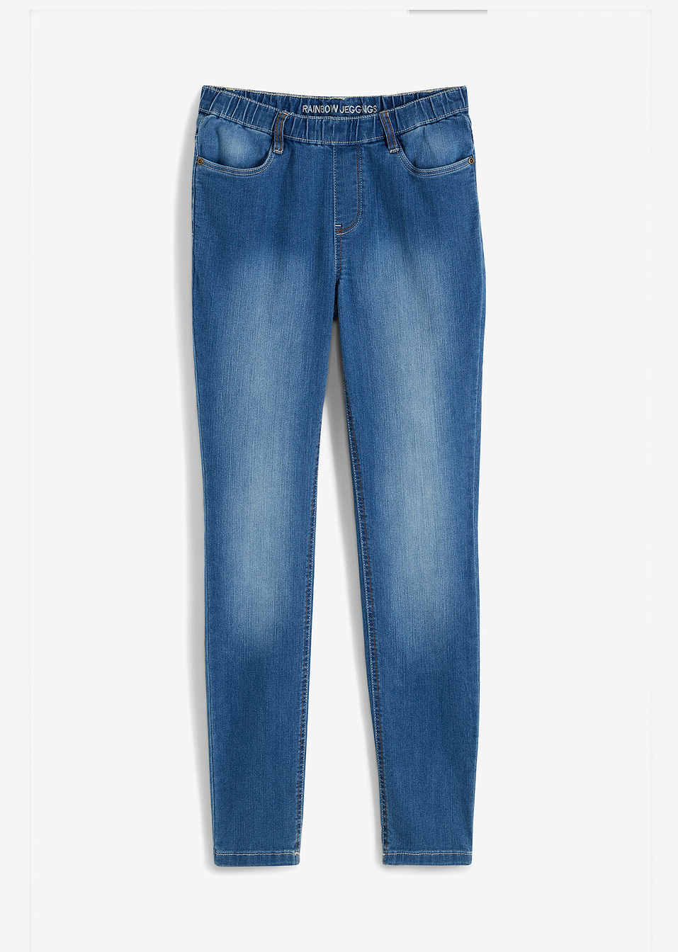 Дънки тип клин джегингси-Синьо с измит ефект-RAINBOW