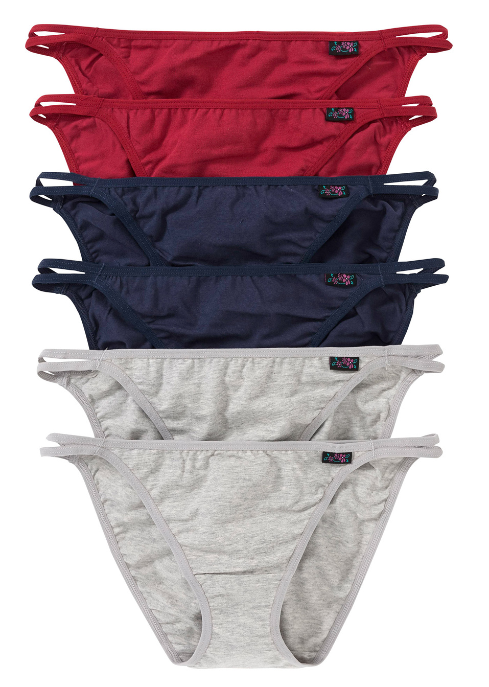 Танга (опаковка с 6 бр.)-Сиво светло меланж/Синьо тъмно/Червено залез-bpc bonprix collection