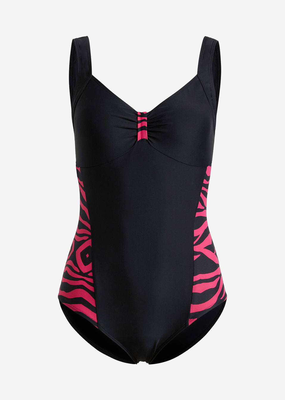 Цял бански-Черно/Цикламено със зебров принт-BODYFLIRT