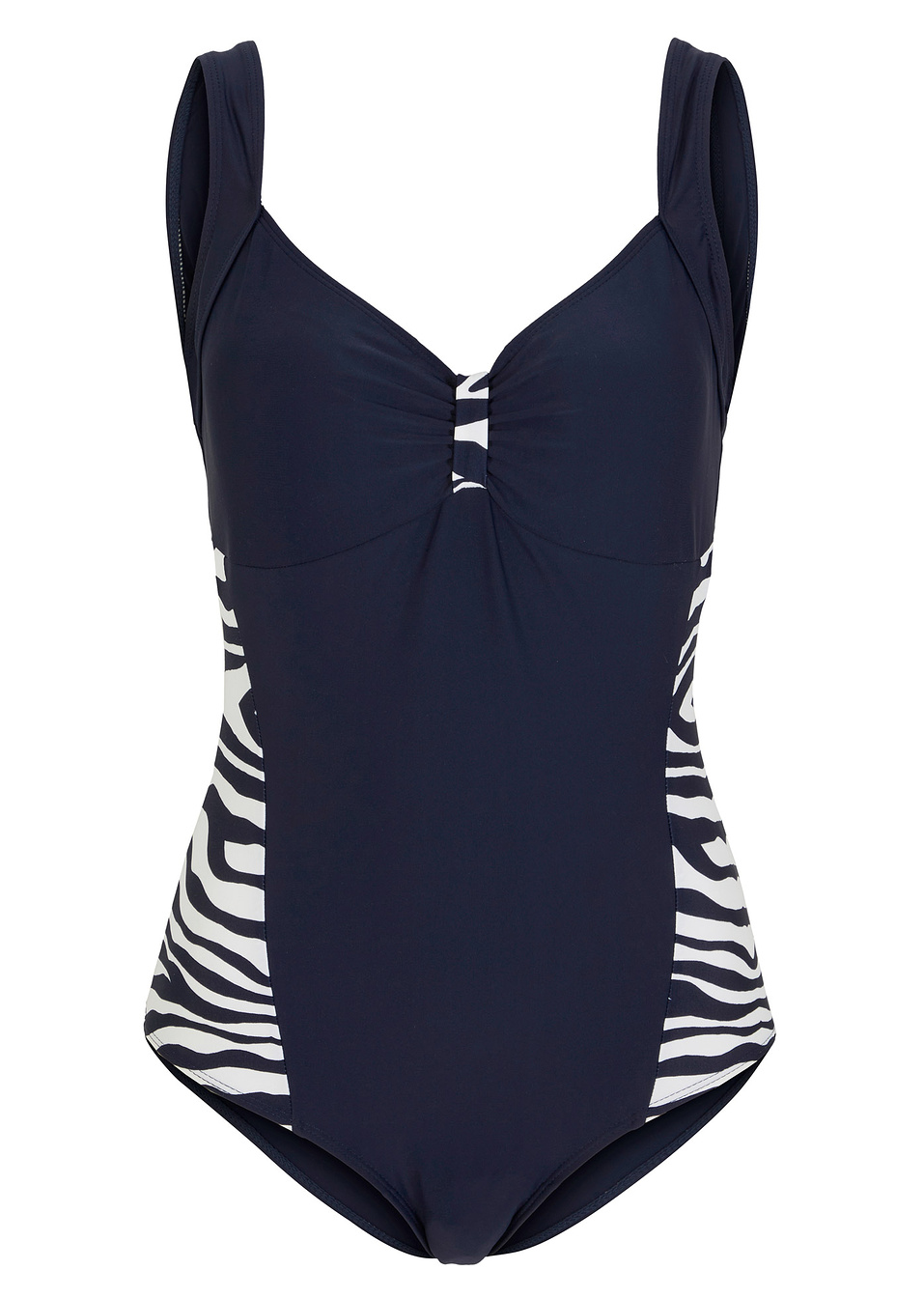 Цял бански-Тъмно синьо/Бяло със зебров мотив-BODYFLIRT