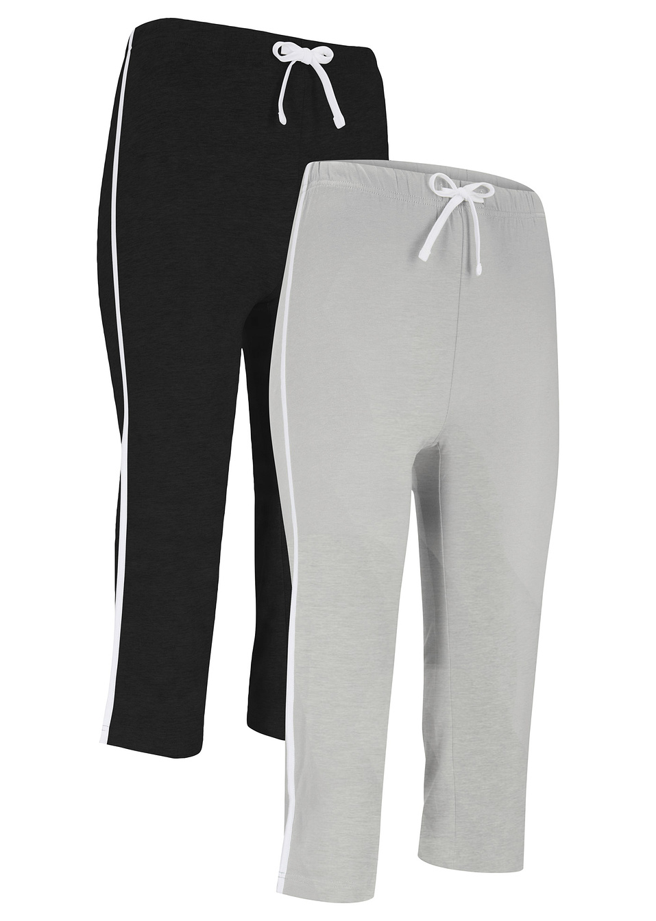 Спортно долнище капри (опаковка с 2 бр.)-Черно + Сиво светло меланж-bpc bonprix collection