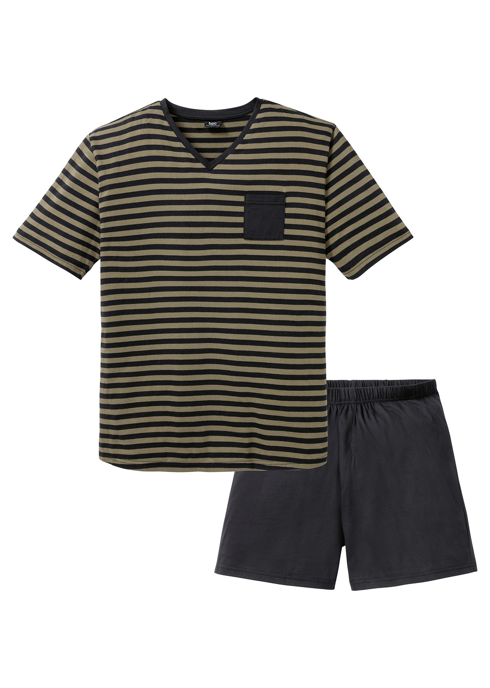 Къса пижама-Черно/Масленозелено тъмно райе-bpc bonprix collection