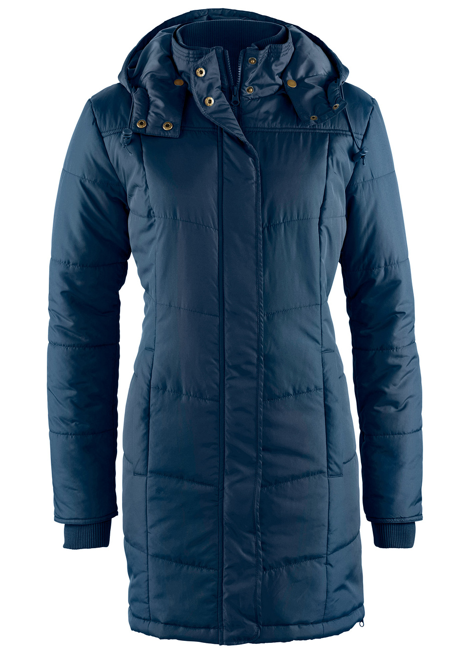 Μακρύ καπιτονέ μπουφάν με επένδυση και κουκούλα-Μπλε σκούρο-bpc bonprix collection