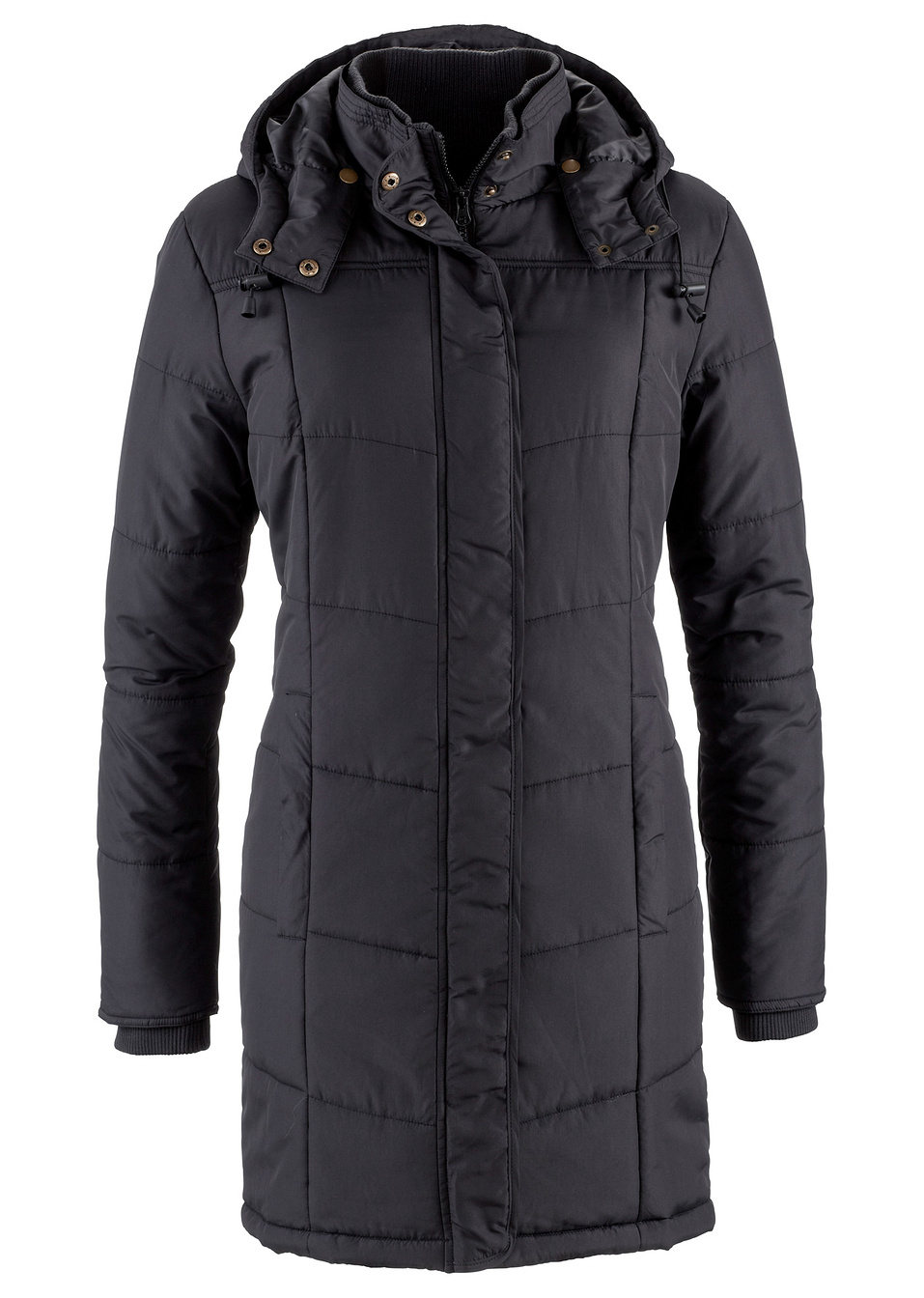 Μακρύ καπιτονέ μπουφάν με επένδυση και κουκούλα-Μαύρο-bpc bonprix collection