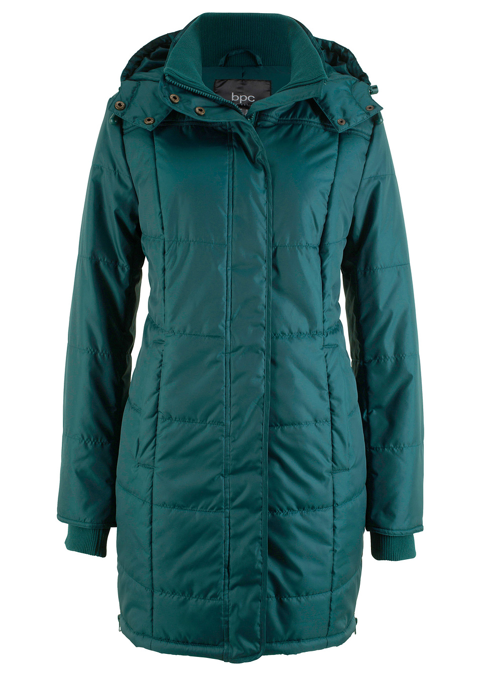 Μακρύ καπιτονέ μπουφάν με επένδυση και κουκούλα-Πετρόλ-bpc bonprix collection