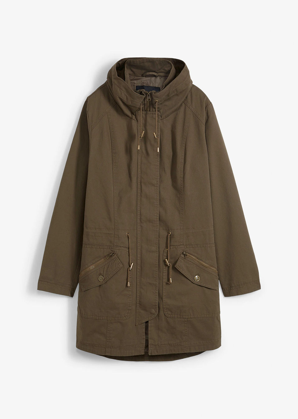 Къса памучна парка с висока яка, вталена-Хаки-bpc bonprix collection