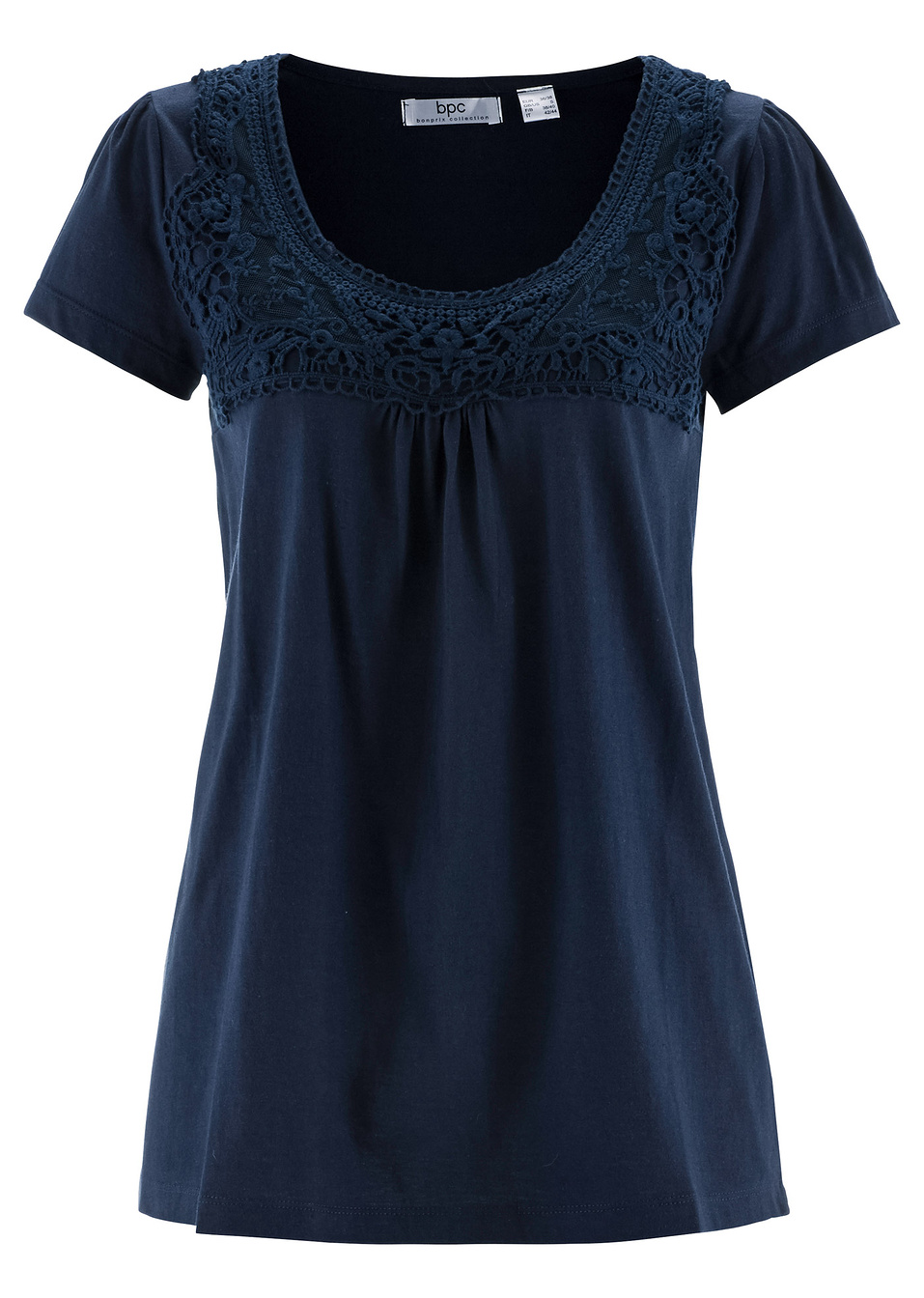 Κοντομάνικη μπλούζα με δαντέλα-Μπλε σκούρο-bpc bonprix collection