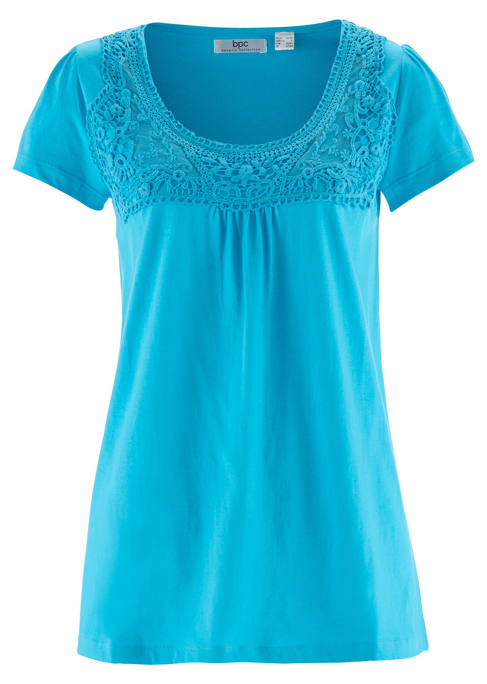 Тениска с дантела-Синьо карибско-bpc bonprix collection