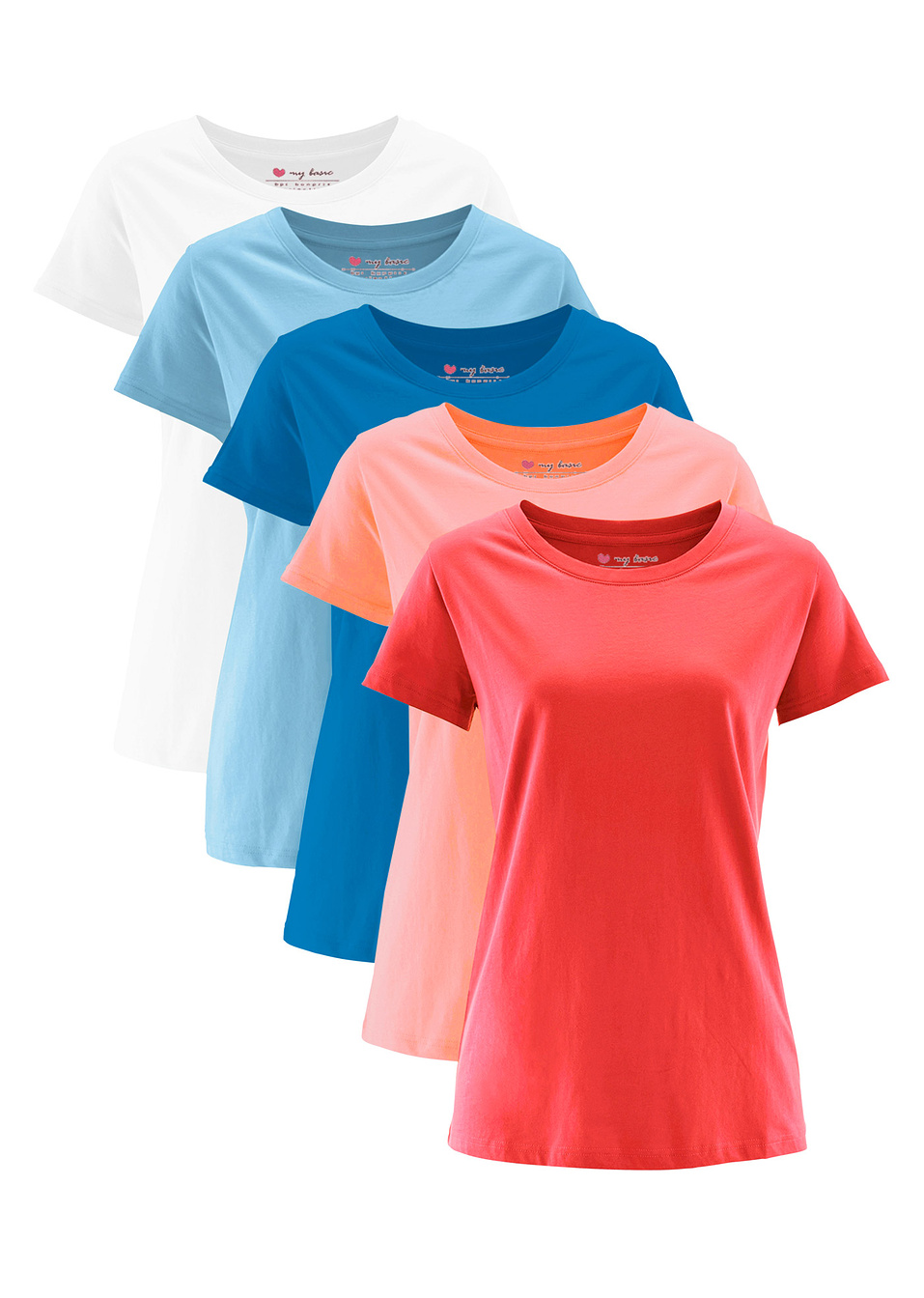 Μακριά κοντομάνικη μπλούζα (συσκευασία των 5)-Κοραλλί ανοιχτό + Του αστακού + Ουρανί + Γαλάζιο + Λευκό-bpc bonprix collection