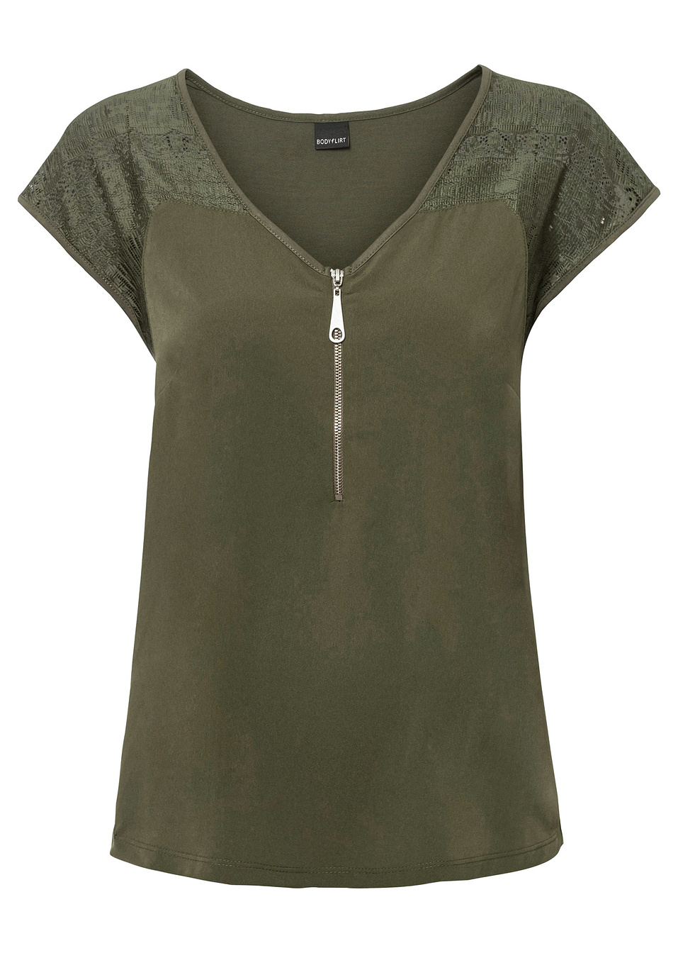 Μπλουζάκι με δαντέλα-Πράσινο λαδί-BODYFLIRT