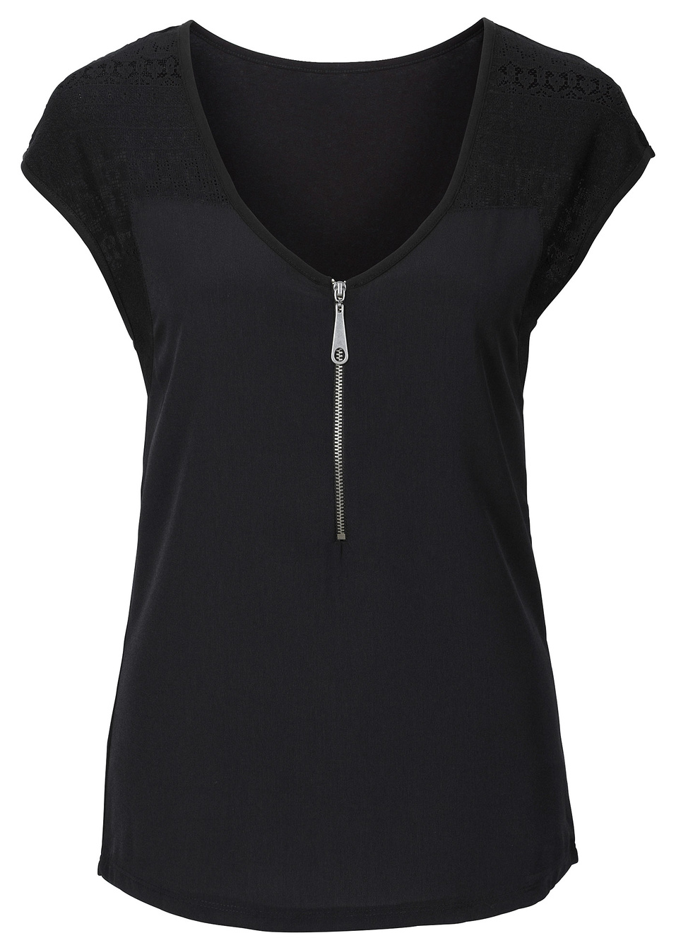 Μπλουζάκι με δαντέλα-Μαύρο-BODYFLIRT