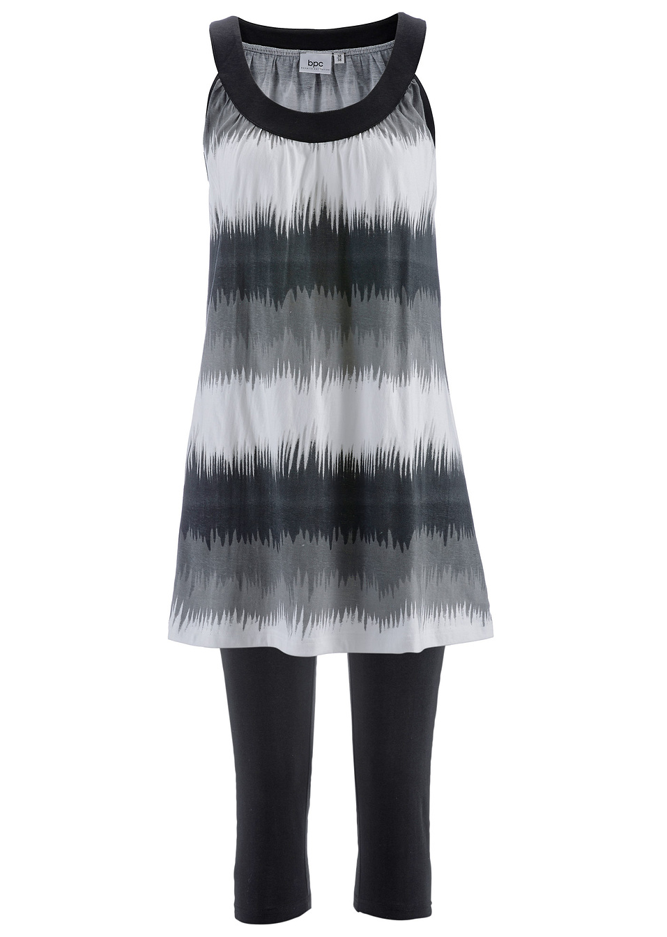 Φόρεμα + Κάπρι (σετ 2 τεμ.)-Μαύρο/Λευκό εμπριμέ + Μαύρο-bpc bonprix collection