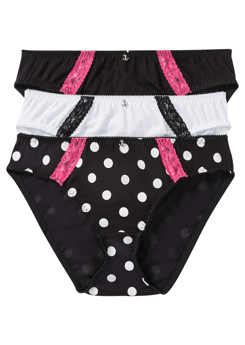 Бикини (опаковка с 3 бр.)-Черно на точки + Черно + Бяло-bpc bonprix collection