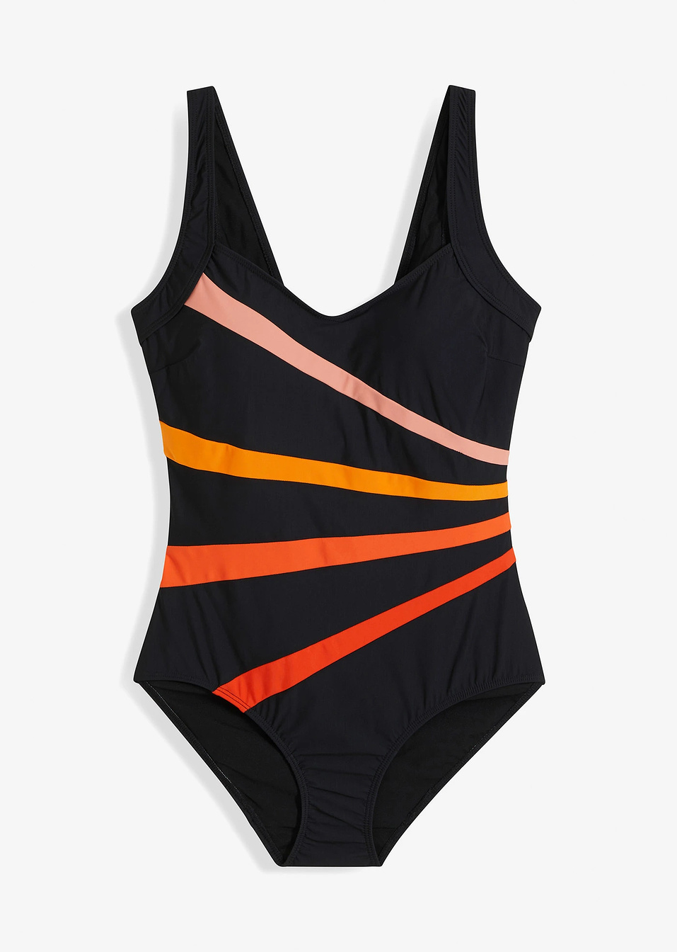 Цял бански със силен оформящ ефект-Черно/Оранжево райе-bpc bonprix collection