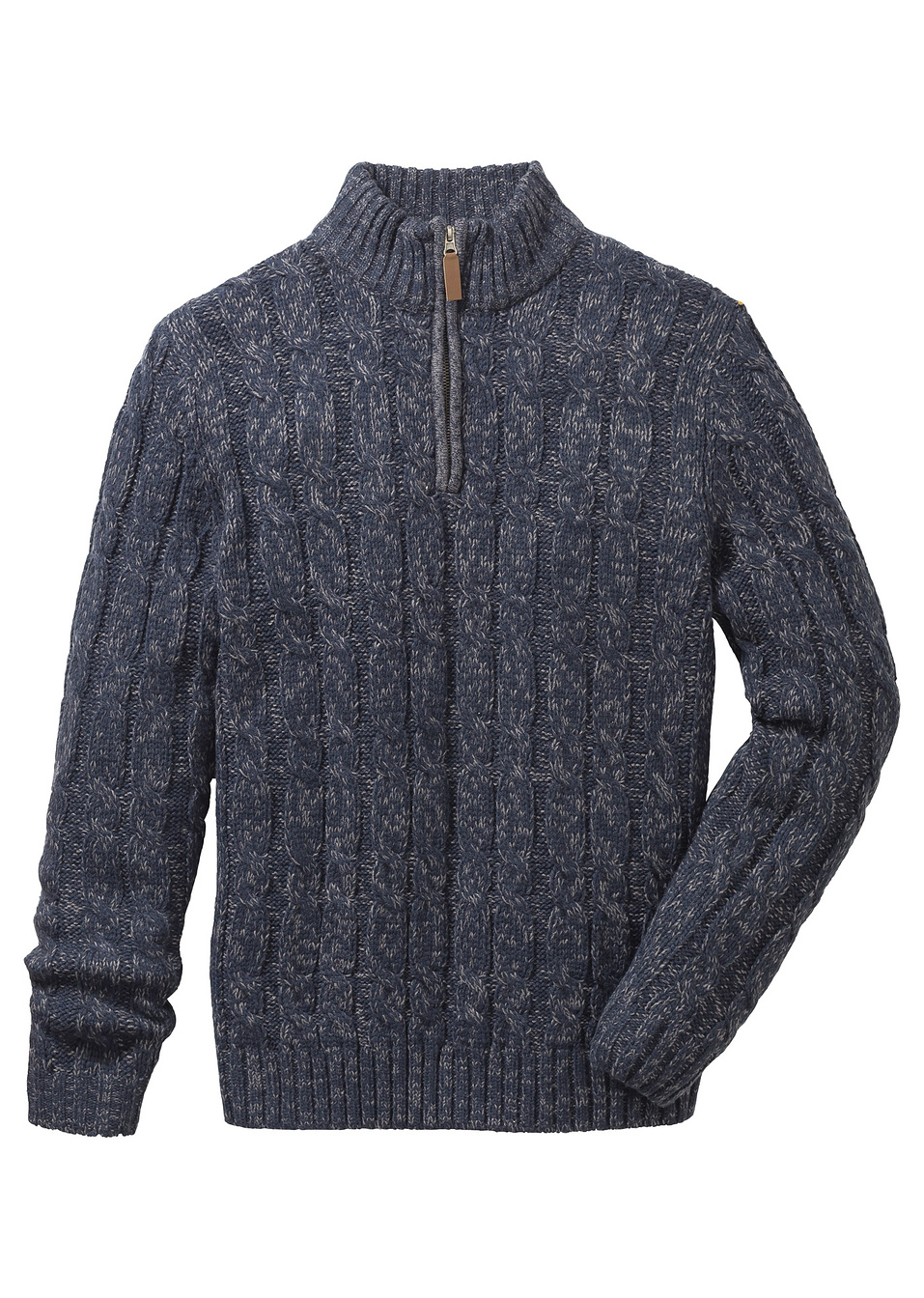 Пуловер с цип regular fit-Синьо тъмно меланжирано-John Baner JEANSWEAR