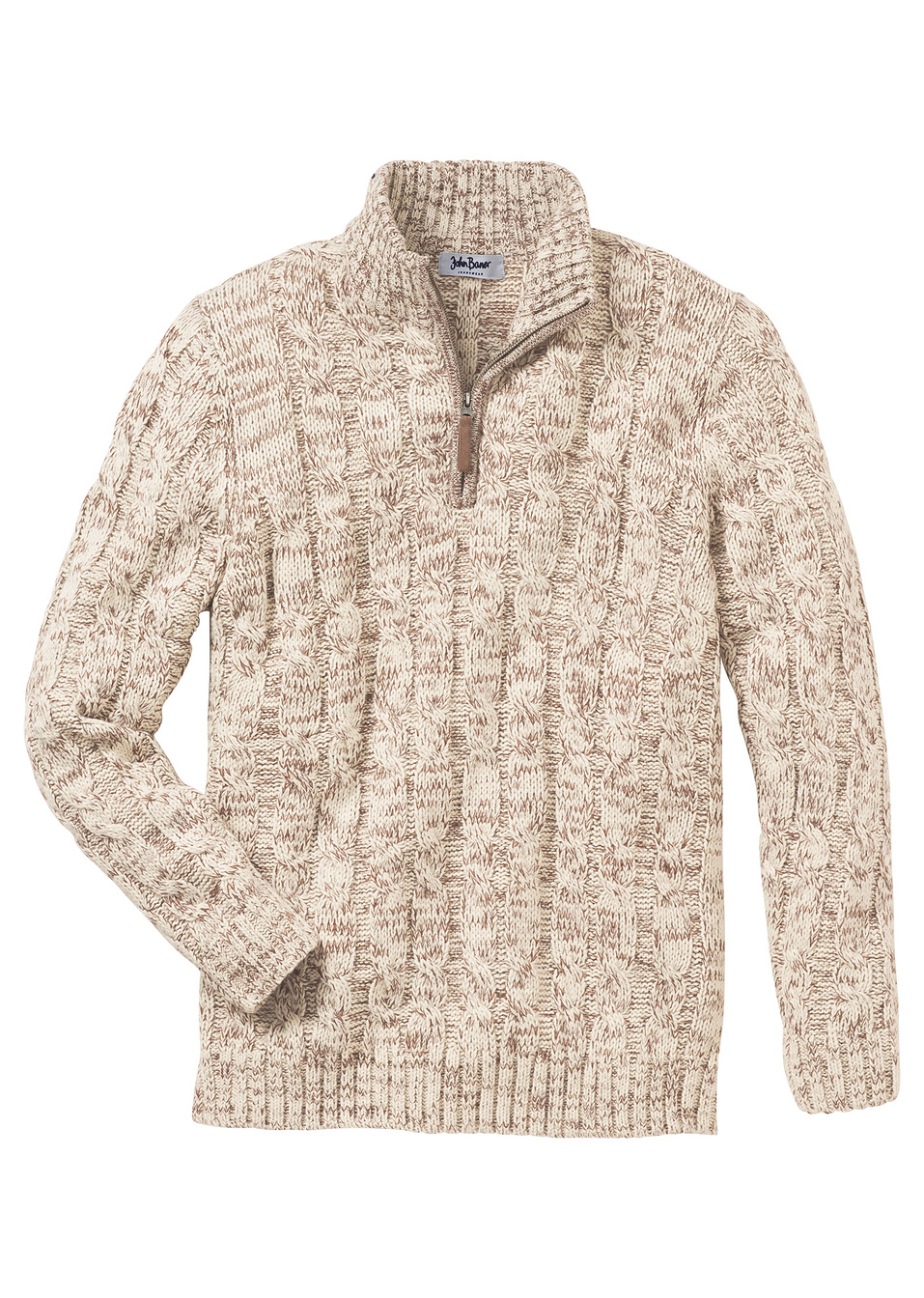 Пуловер с цип regular fit-Бежово меланж-John Baner JEANSWEAR