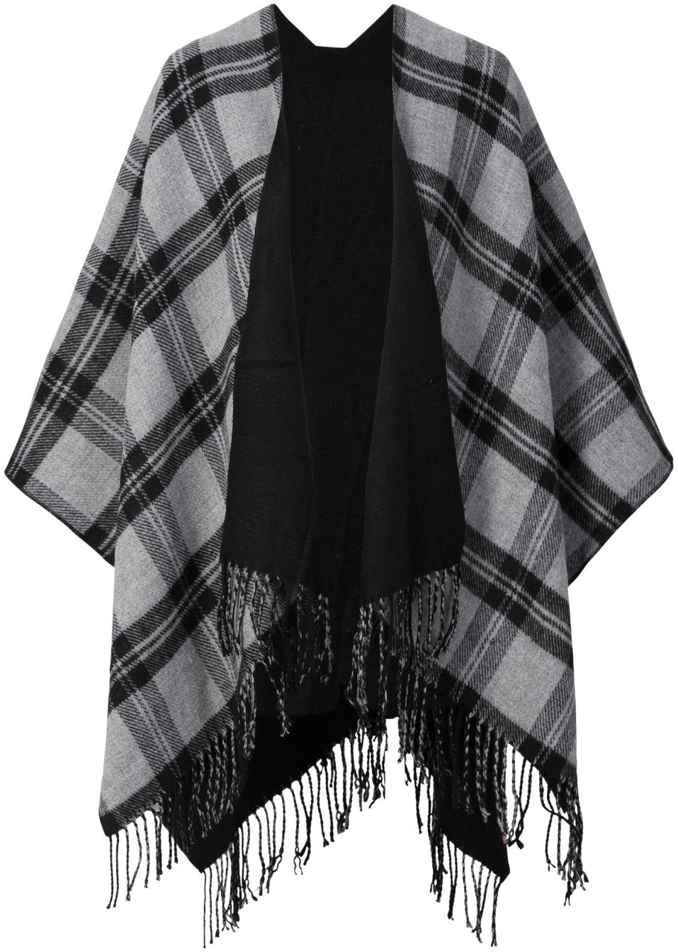 Пончо с две лица-Черно/Сиво карирано + Черно-bpc bonprix collection