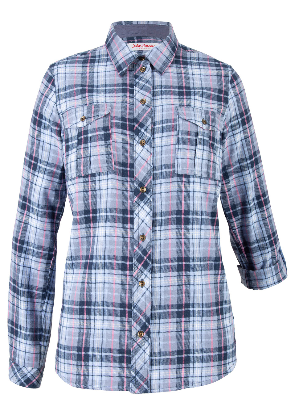 Φανελένιο πουκάμισο-Μπλε/Ροζ καρό-John Baner JEANSWEAR
