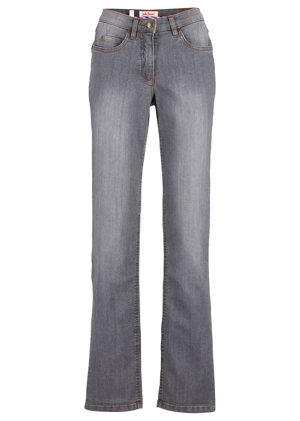 Ψηλόμεσο ελαστικό τζιν, straight-Γκρι denim used-John Baner JEANSWEAR