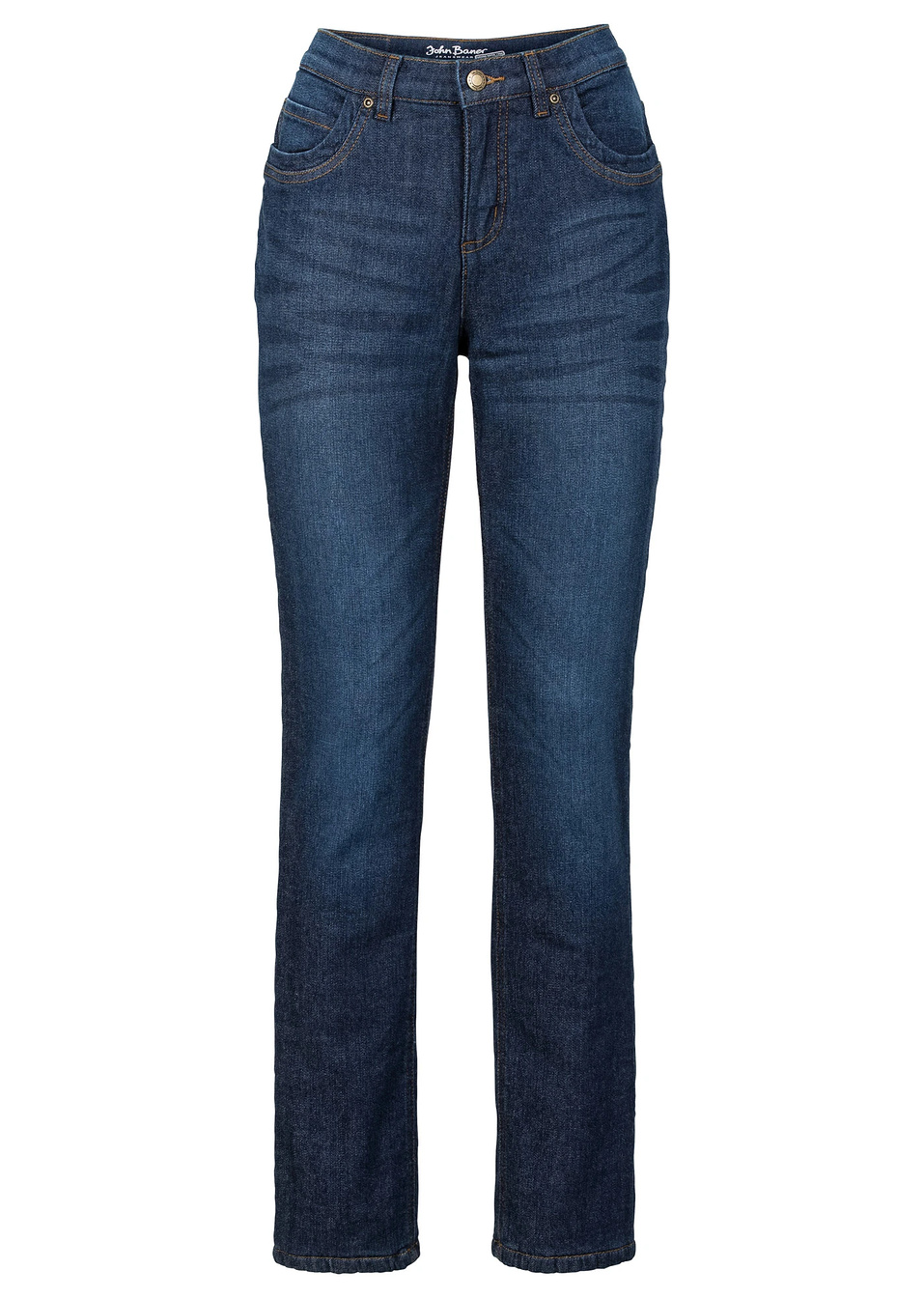 Еластични термо дънки STRAIGHT-Тъмно синьо с износен ефект-John Baner JEANSWEAR