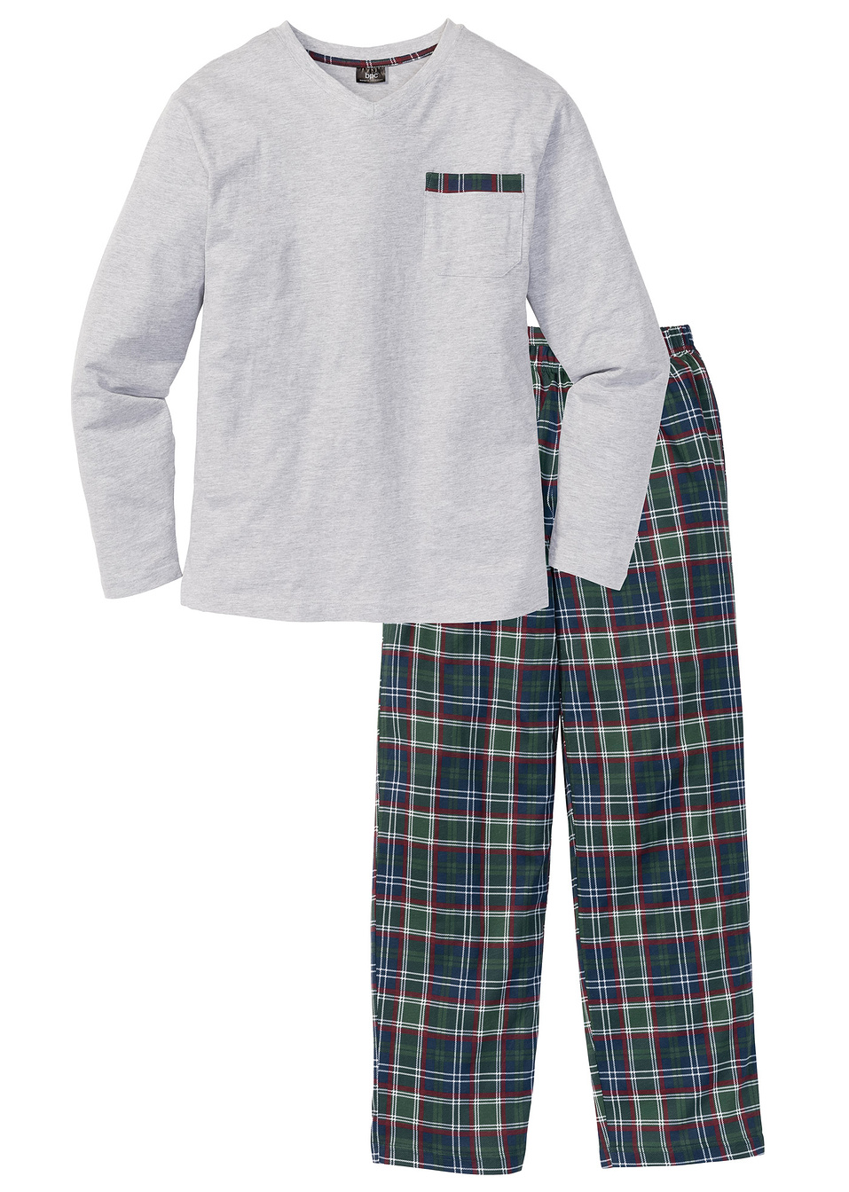 Πιτζάμα-Γκρι ανοιχτό μελανζέ καρό-bpc bonprix collection