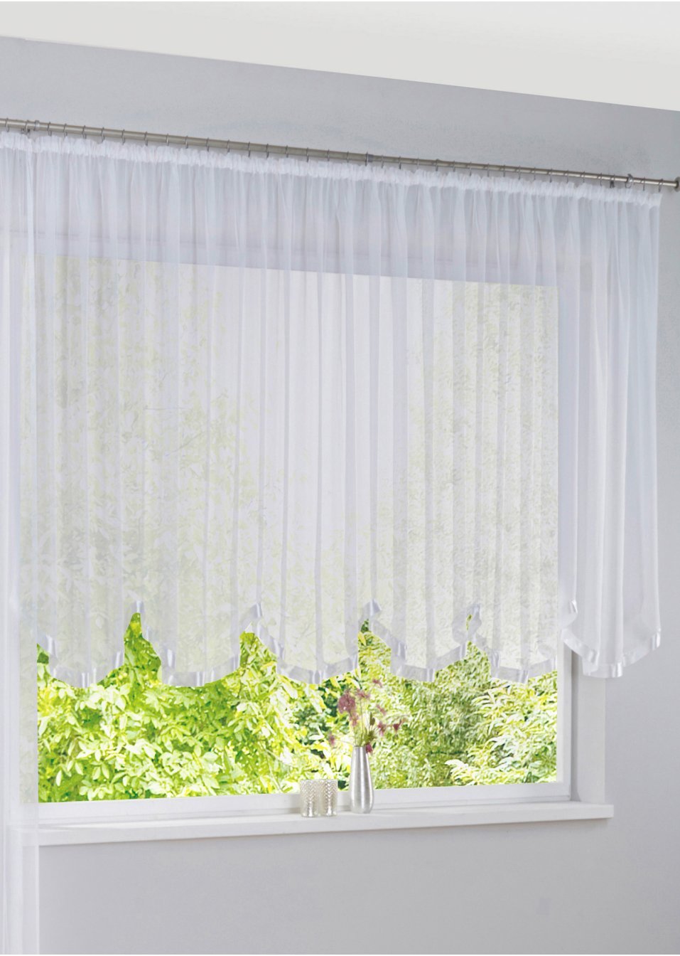 Къса завеса със със сатенена лента от рециклиран полиестер (опаковка с 1 бр.)-Бяло-bpc living bonprix collection