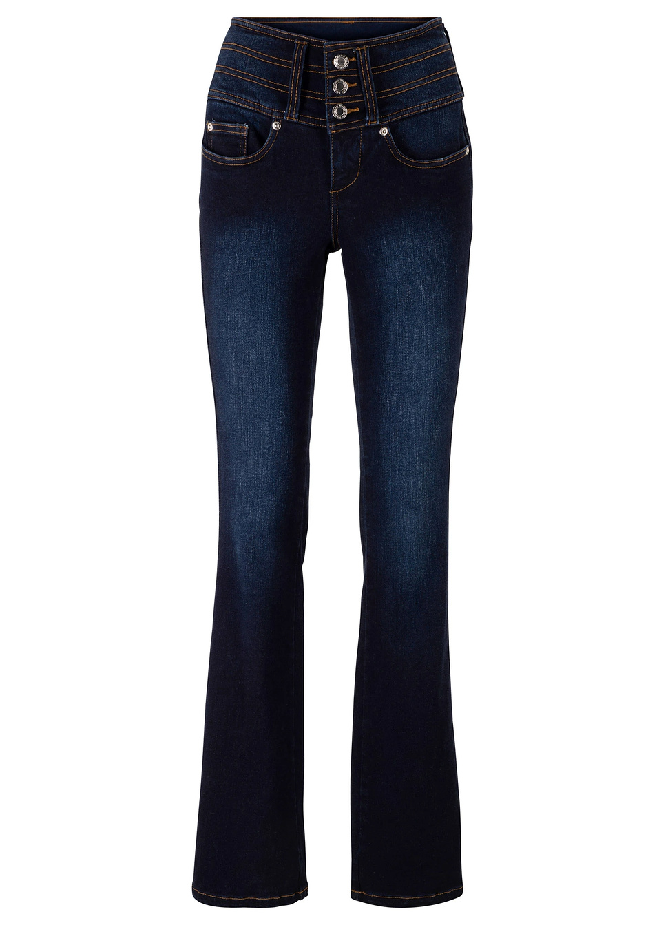 Ултра еластични дънки BOOTCUT-Тъмно синьо с изтрит ефект-John Baner JEANSWEAR