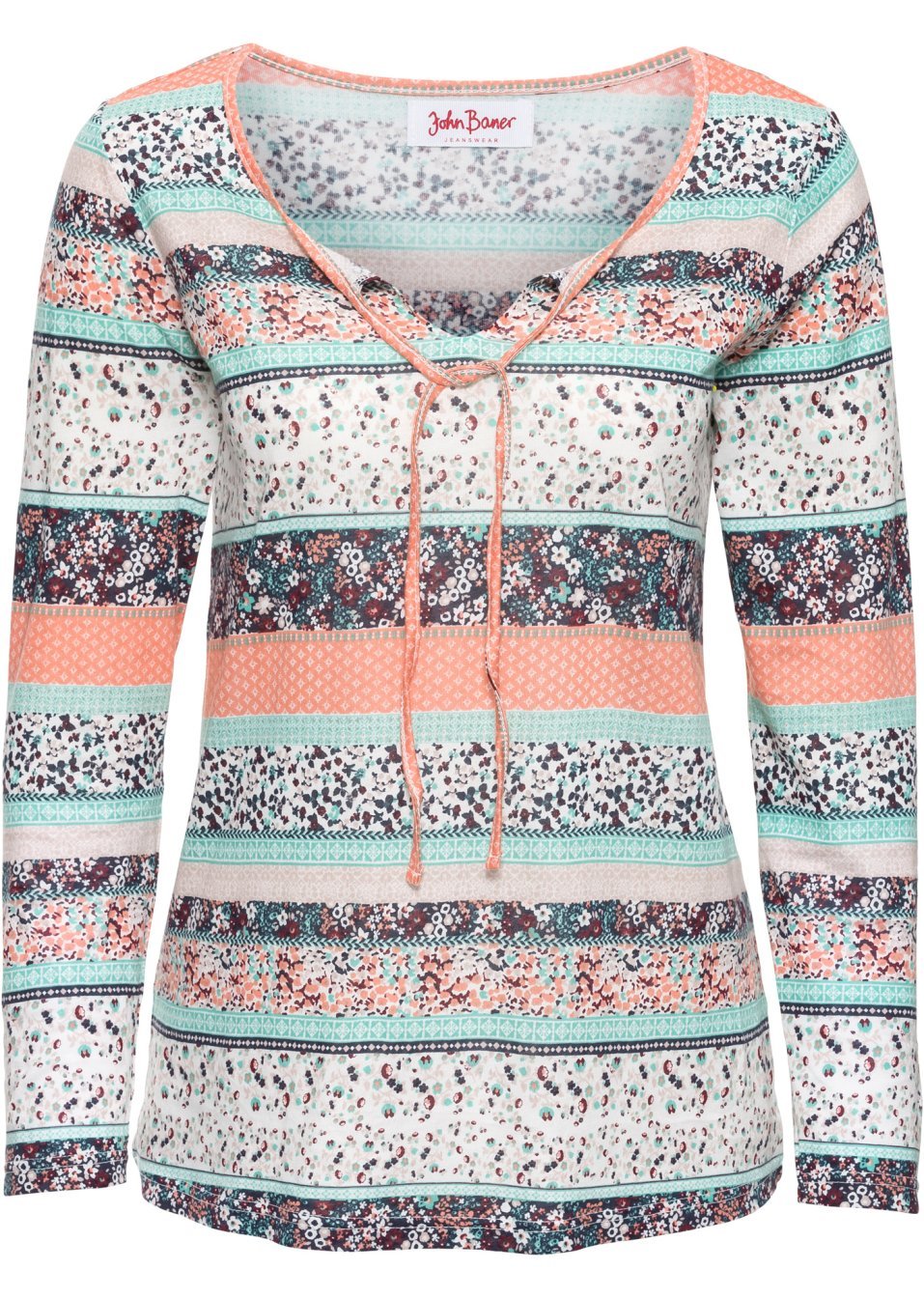 Μακρυμάνικη τουνίκ ζέρσεϊ-Σομόν εμπριμέ-John Baner JEANSWEAR