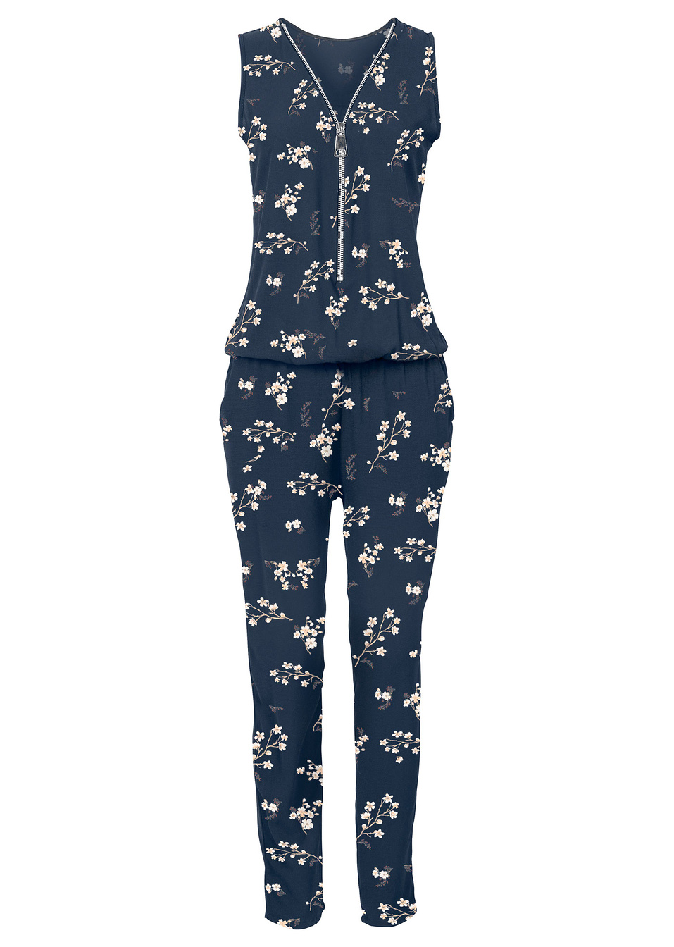 Ολόσωμη φόρμα με φερμουάρ-Μπλε σκούρο εμπριμέ-BODYFLIRT