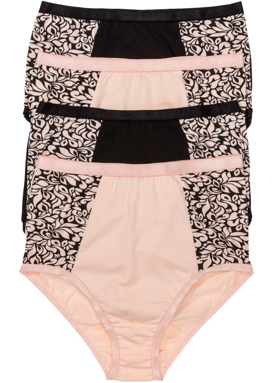 Ψηλόμεσο σλιπ (συσκευασία των 4) από βιολογικό βαμβάκι-Μαύρο + Μπεζ περλέ-bpc selection bonprix collection