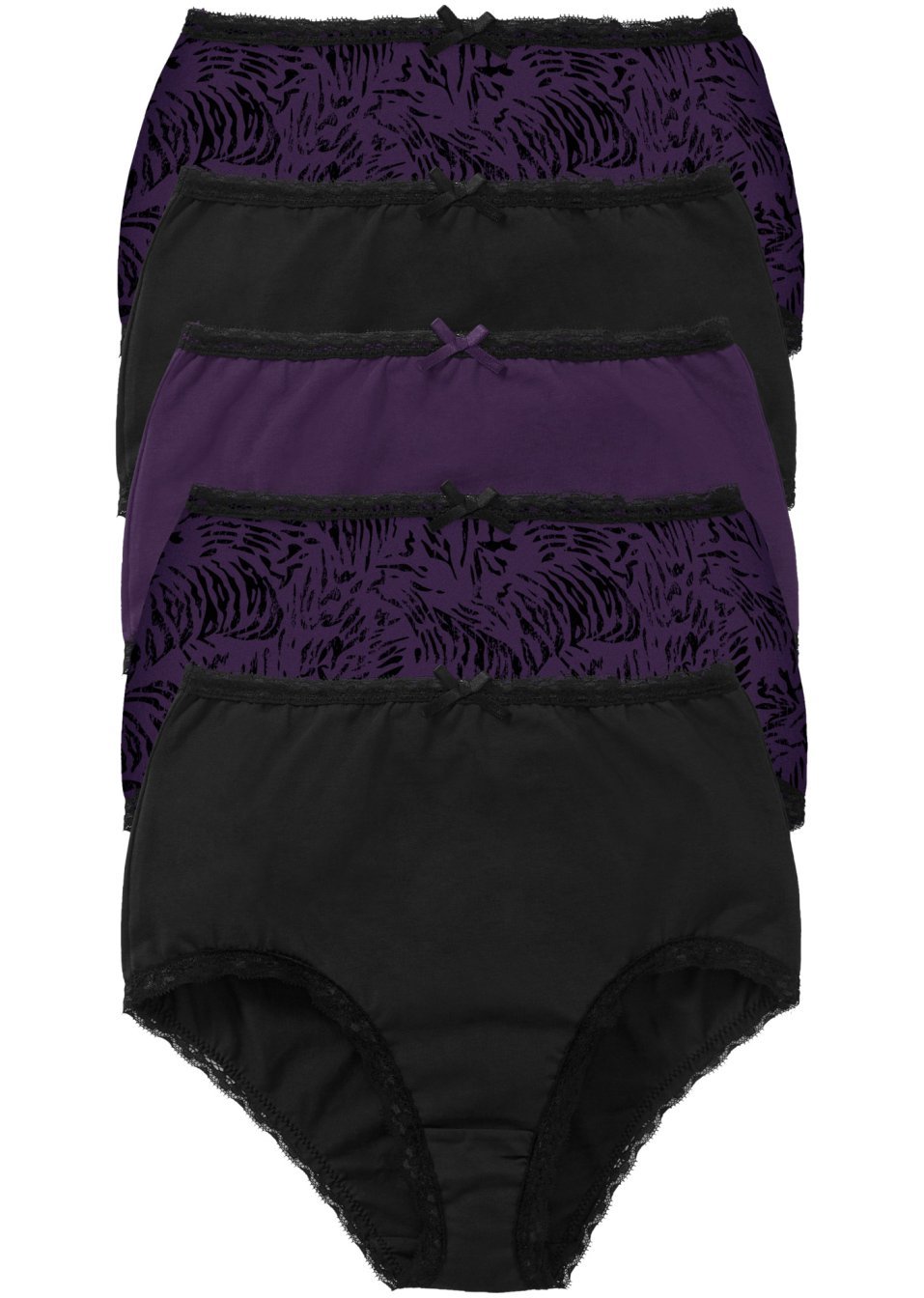 Ψηλόμεσο σλιπ (συσκευασία των 5)-Μαύρο/Δαμασκηνί εμπριμέ-bpc selection bonprix collection