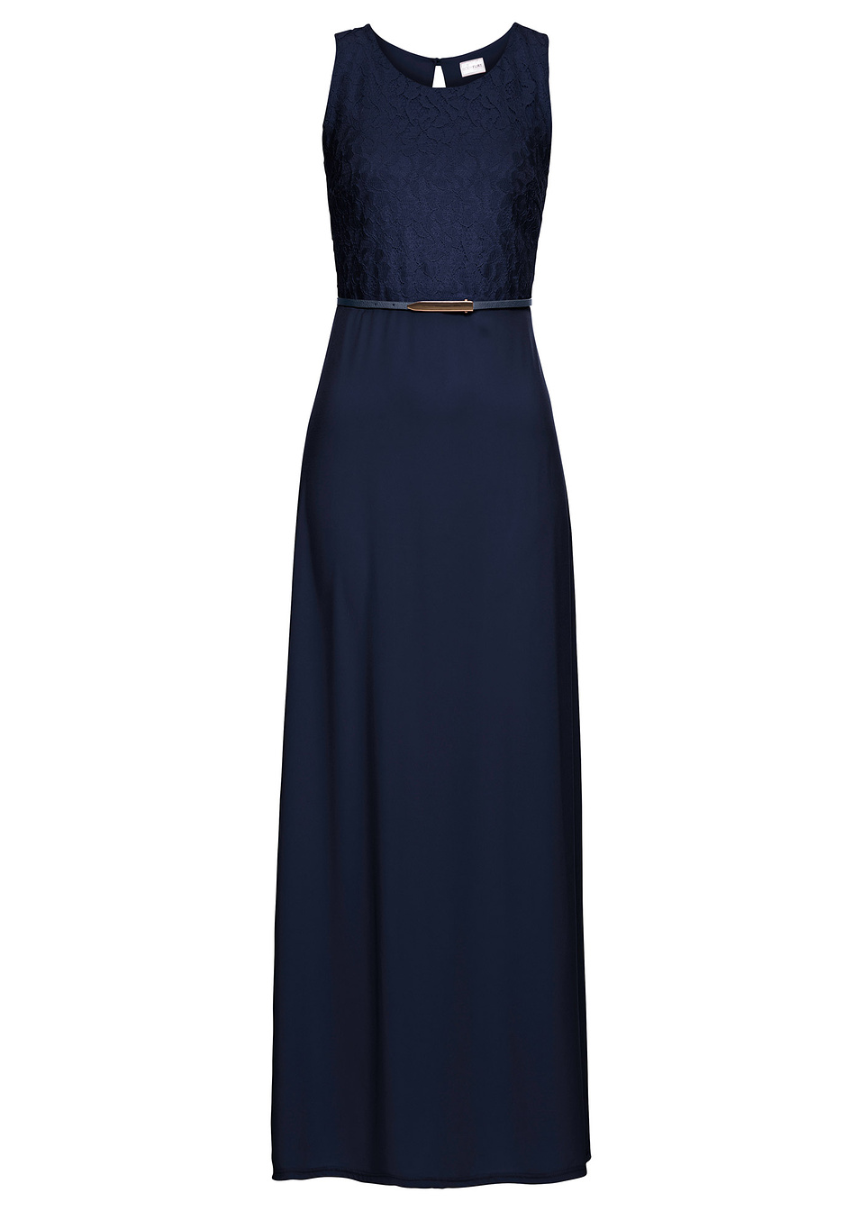 Дълга рокля с колан-Синьо тъмно-BODYFLIRT