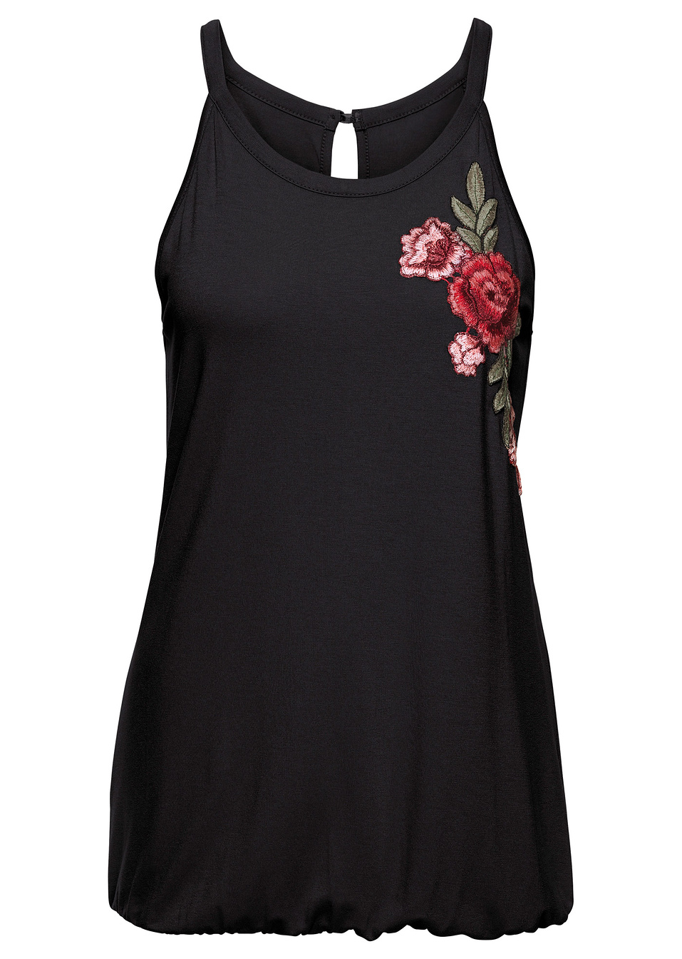 Τοπ με κεντημένα λουλούδια-Μαύρο-BODYFLIRT