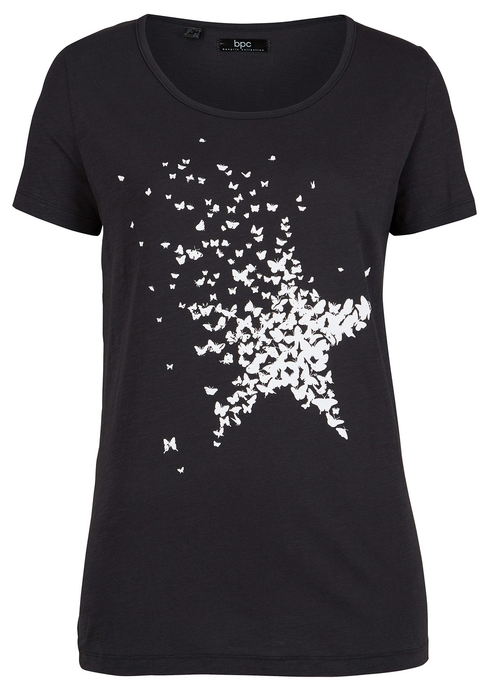 Μπλούζα από φλάμα με μανίκια μεσαίου μήκους-Μαύρο με στάμπα-bpc bonprix collection