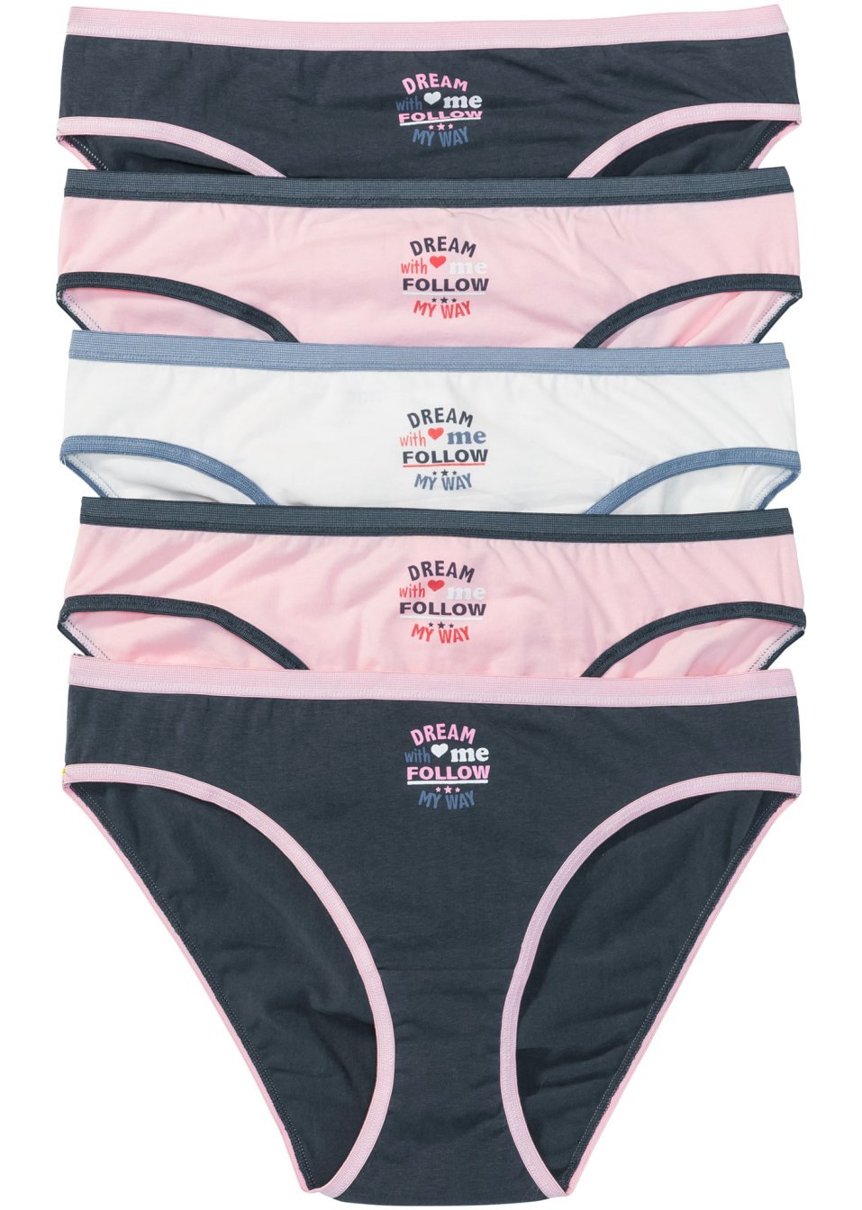 Бикини (опаковка с 5 бр.)-Синьо/Розово/Бяло кремаво с щампа-bpc bonprix collection